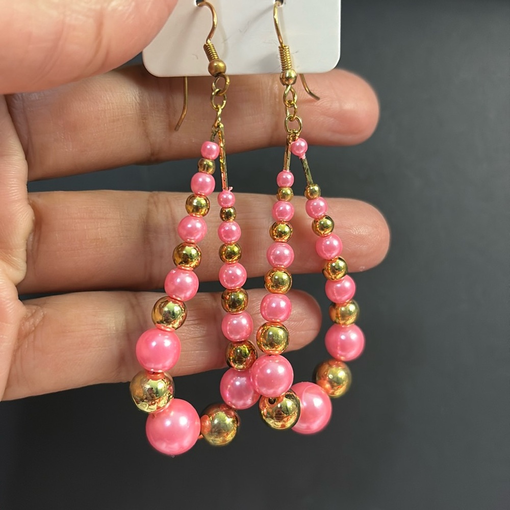 💕 Long Pink and Gold Earrings 💕